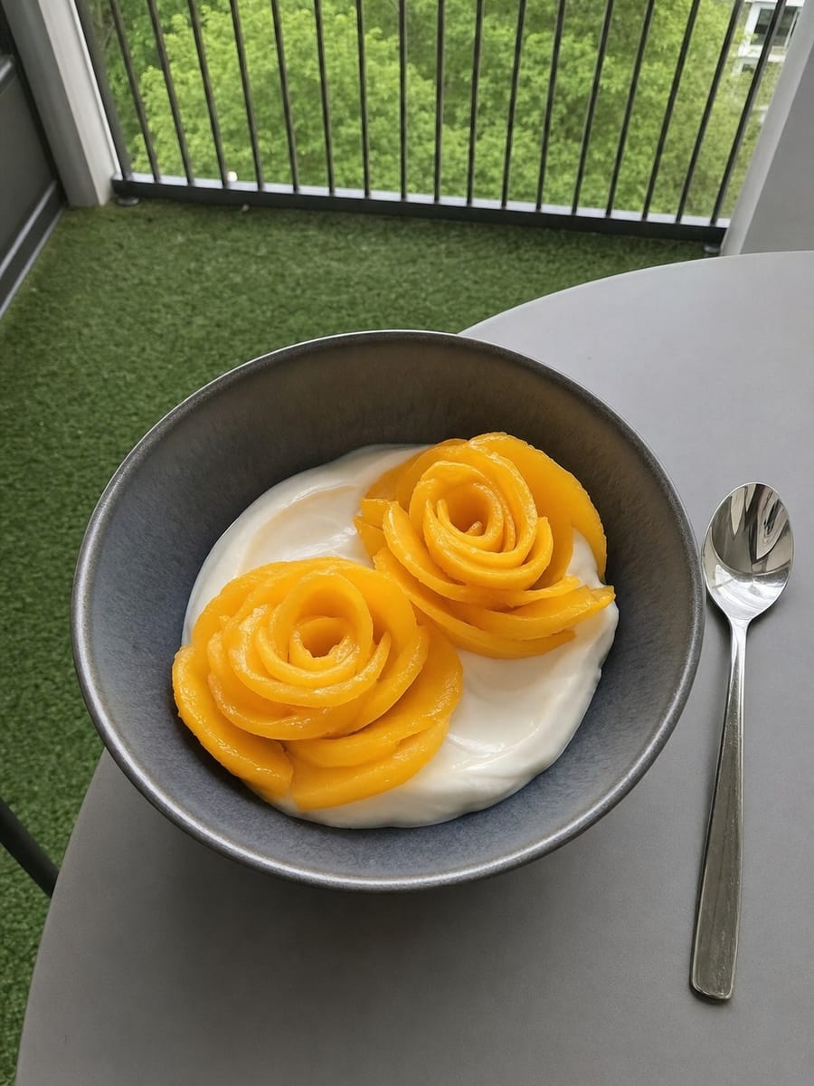 Mango Roses on Coconut Yogurt, a recipe from Bloomplate 500