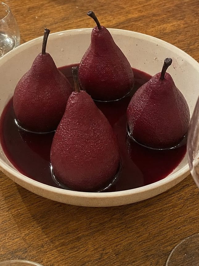 Hibiscus Poached Pears, a recipe from Bloomplate 500