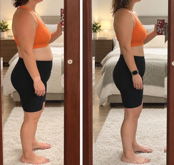 Before and after, a mother who followed the method